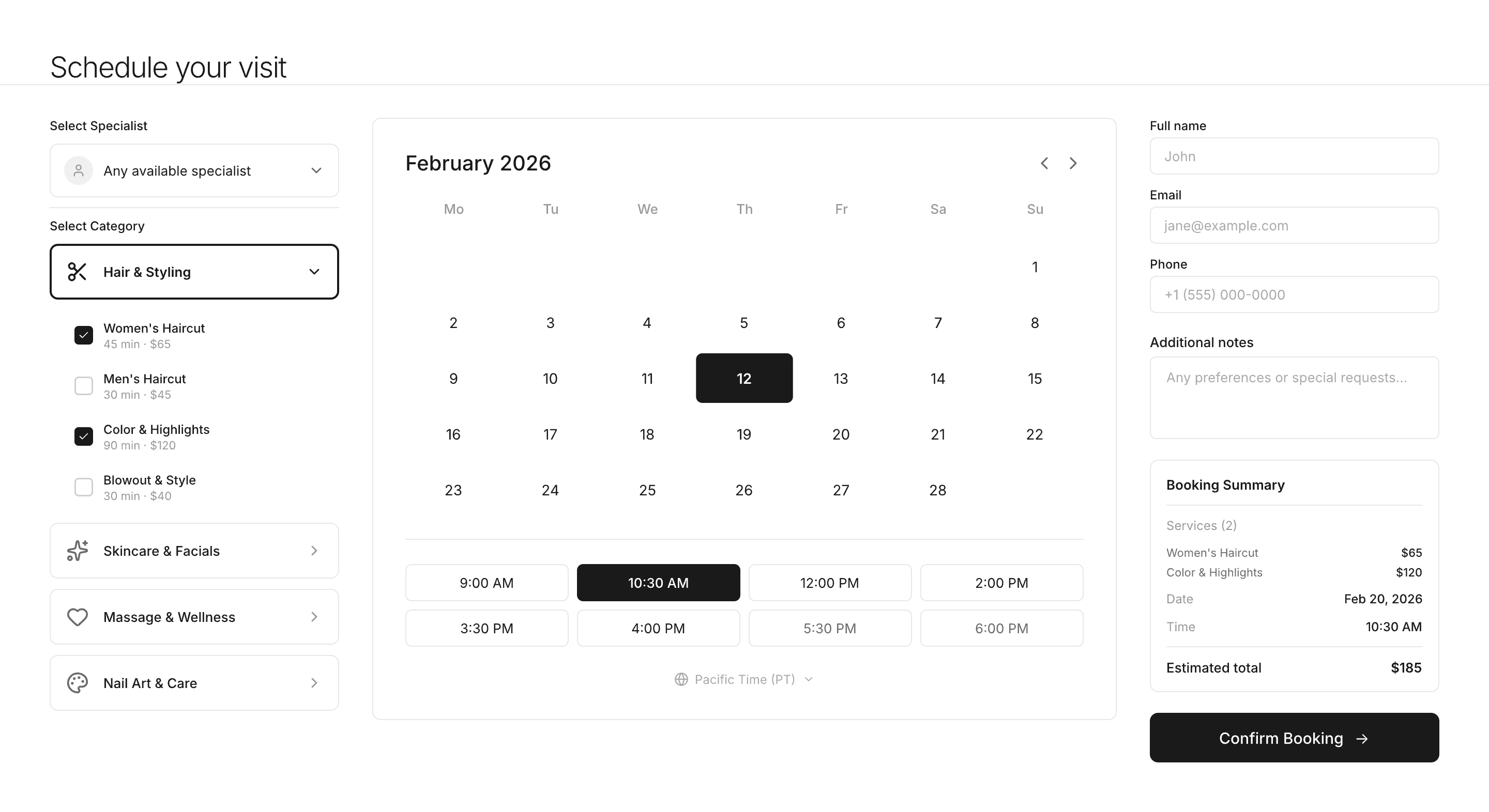 Desktop booking widget
