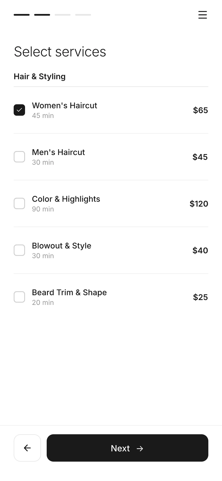 Step 2: pick services