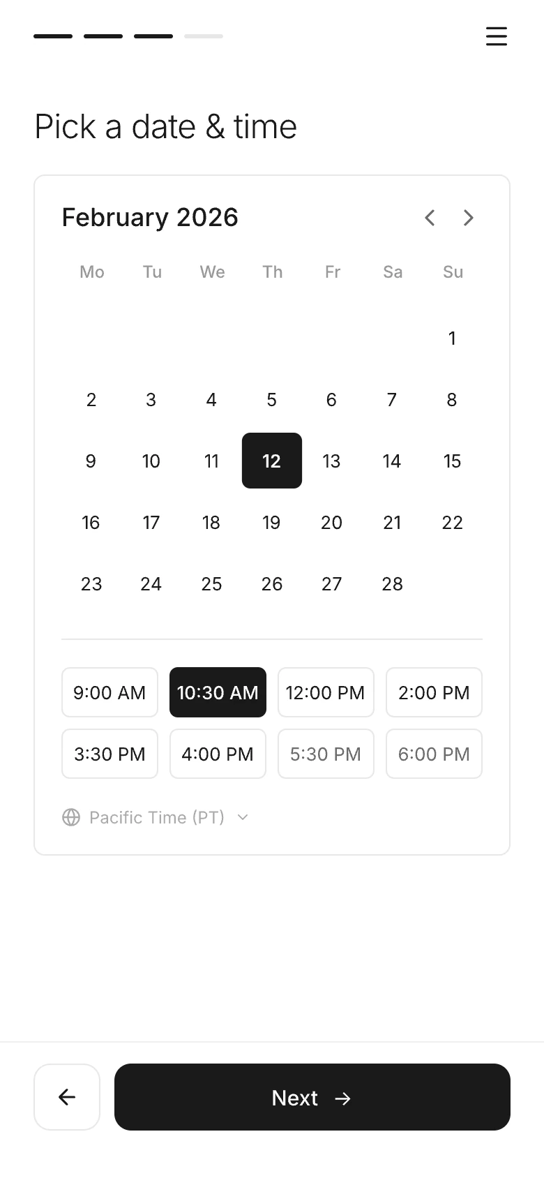 Step 2: pick a date and time